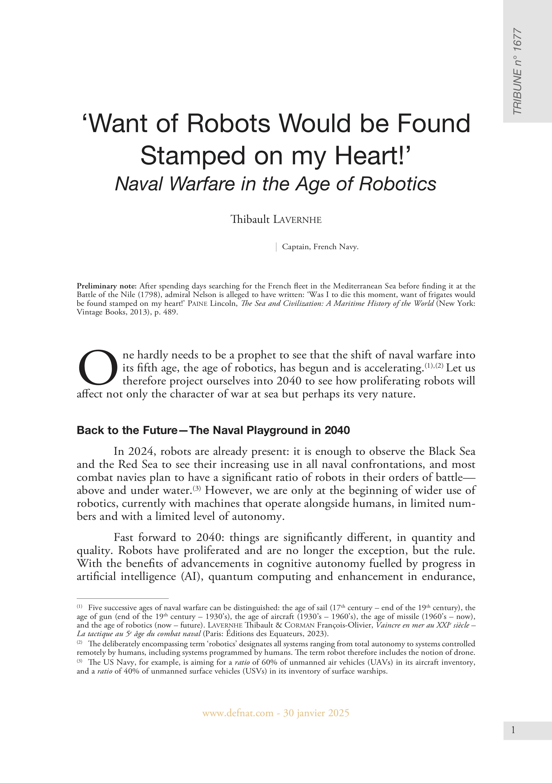 ‘Want of Robots Would be Found Stamped on my Heart!’ —Naval Warfare in the Age of Robotics (T 1677)
